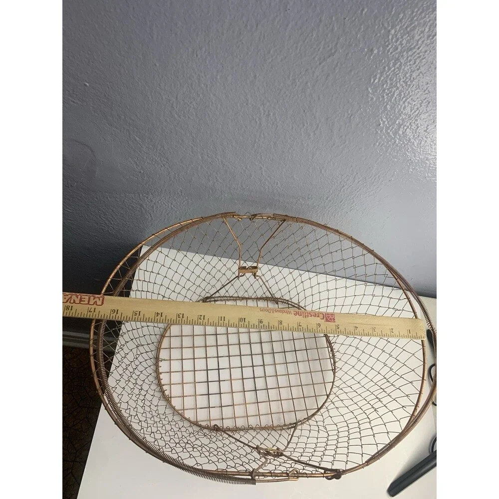 Large Collapsible Copper Wire Basket Egg Fruit Vegetables 18x13x8 in Vintage